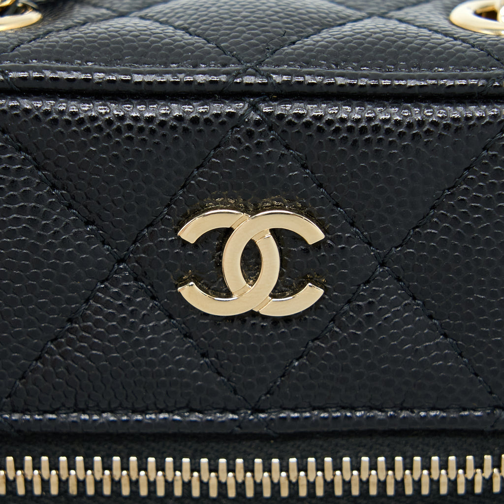CHANEL VANITY PHONE HOLDER WITH CHAIN CAVIAR BLACK LGHW