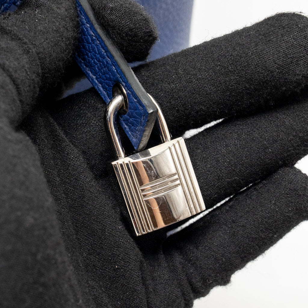 HERMES PICOTIN 18 LOCK BAG TAURILLON MAURICE BLUE SAPHIR SHW