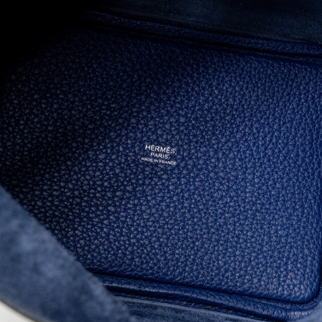 HERMES PICOTIN 18 LOCK BAG TAURILLON MAURICE BLUE SAPHIR SHW