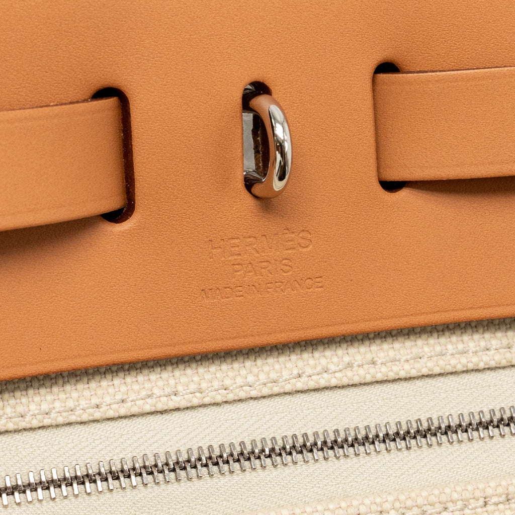 HERMES HERBAG 31 ZIP BAG CANVAS/HUNTER LEATHER BETON/NATURE SHW