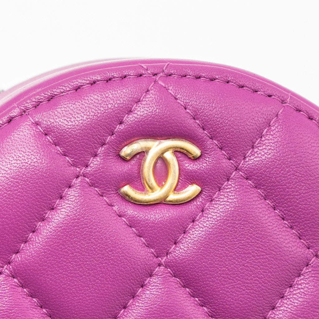 CHANEL PEARL CRUSH MINI ROUND CLUTCH WITH CHAIN LAMBSKIN PURPLE GHW