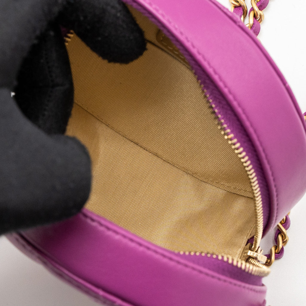 CHANEL PEARL CRUSH MINI ROUND CLUTCH WITH CHAIN LAMBSKIN PURPLE GHW