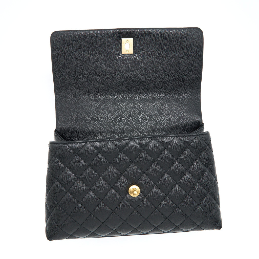 CHANEL MEDIUM COCO HANDLE WITH LIZARD EMBOSSED HANDLE CAVIAR BLACK GHW