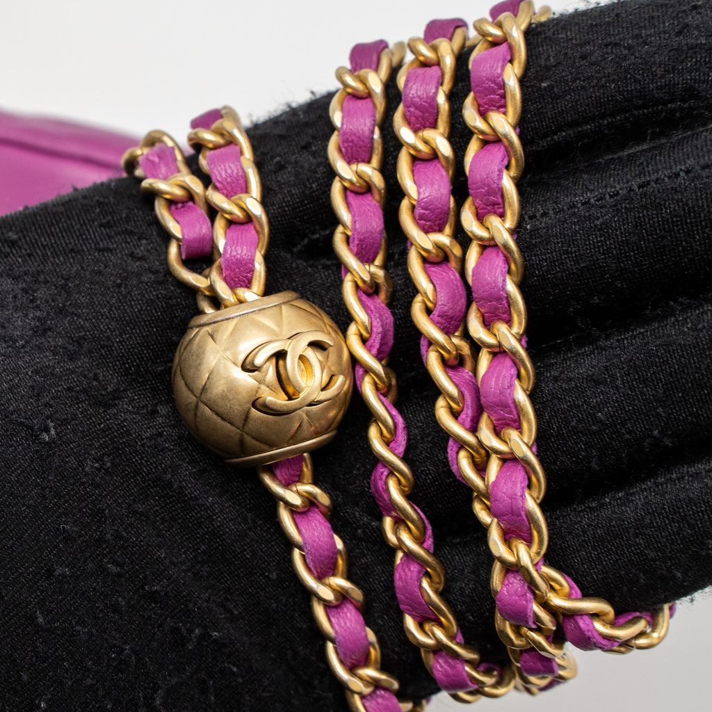 CHANEL PEARL CRUSH MINI ROUND CLUTCH WITH CHAIN LAMBSKIN PURPLE GHW