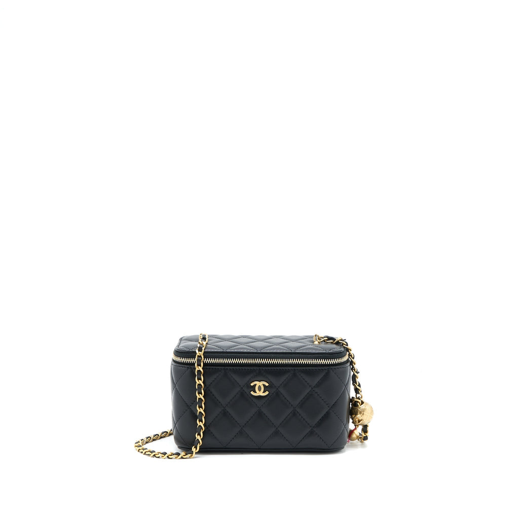 CHANEL 22B PEARL CRUSH LONG VANITY WITH CHAIN LAMBSKIN BLACK GHW (MICROCHIP)