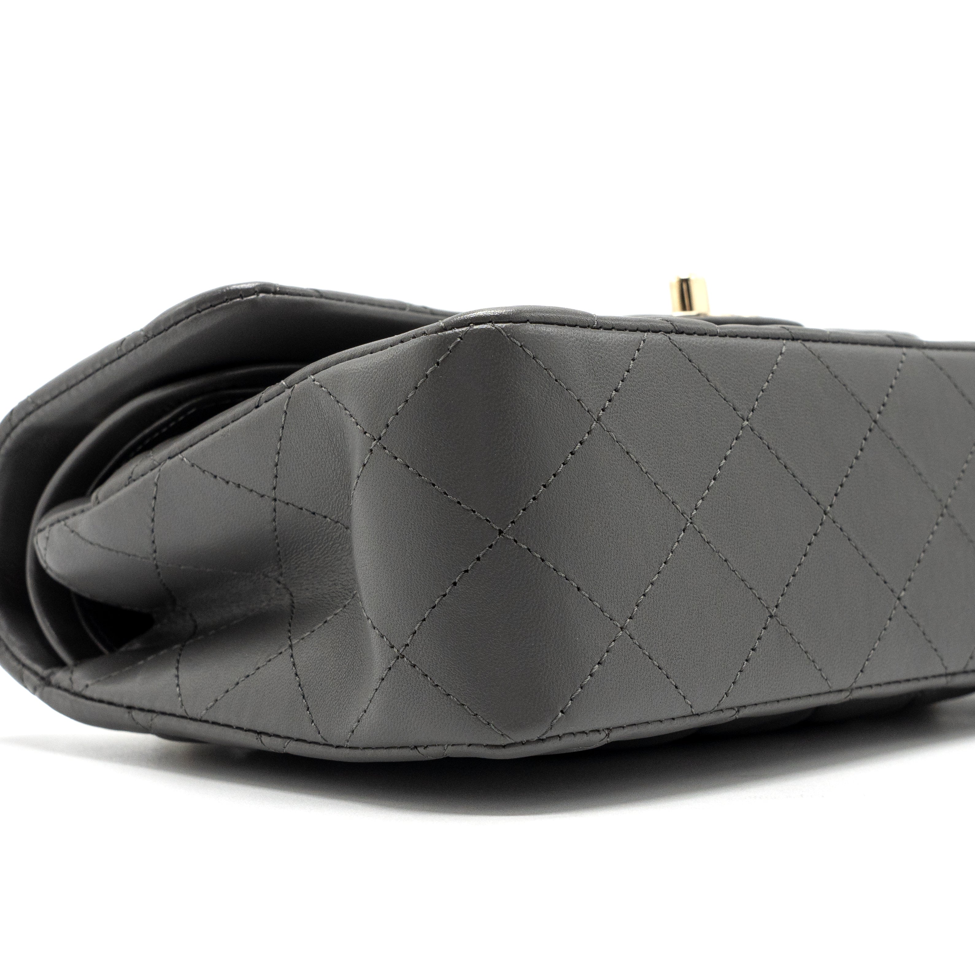 CHANEL SMALL CLASSIC DOUBLE FLAP BAG LAMBSKIN 22A GREY LGHW (MICROCHIP)