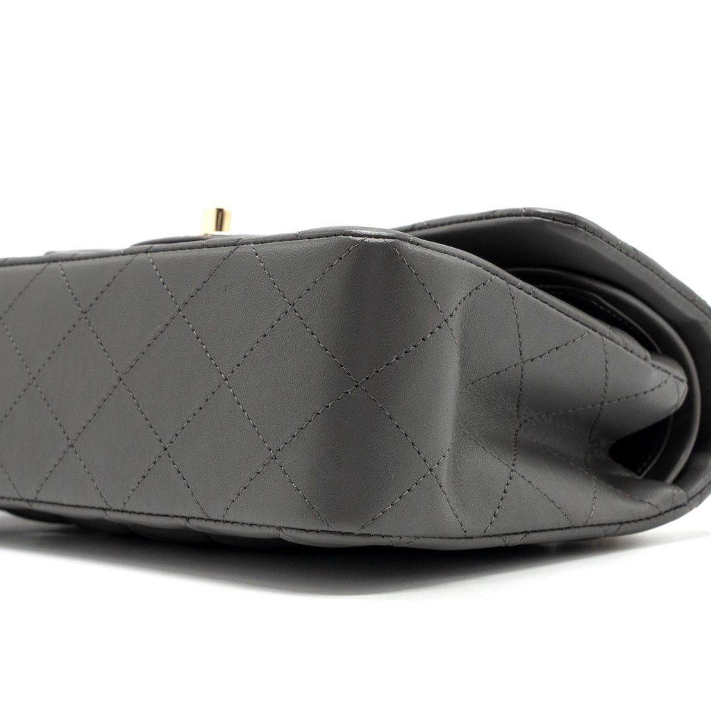 CHANEL SMALL CLASSIC DOUBLE FLAP BAG LAMBSKIN 22A GREY LGHW (MICROCHIP)