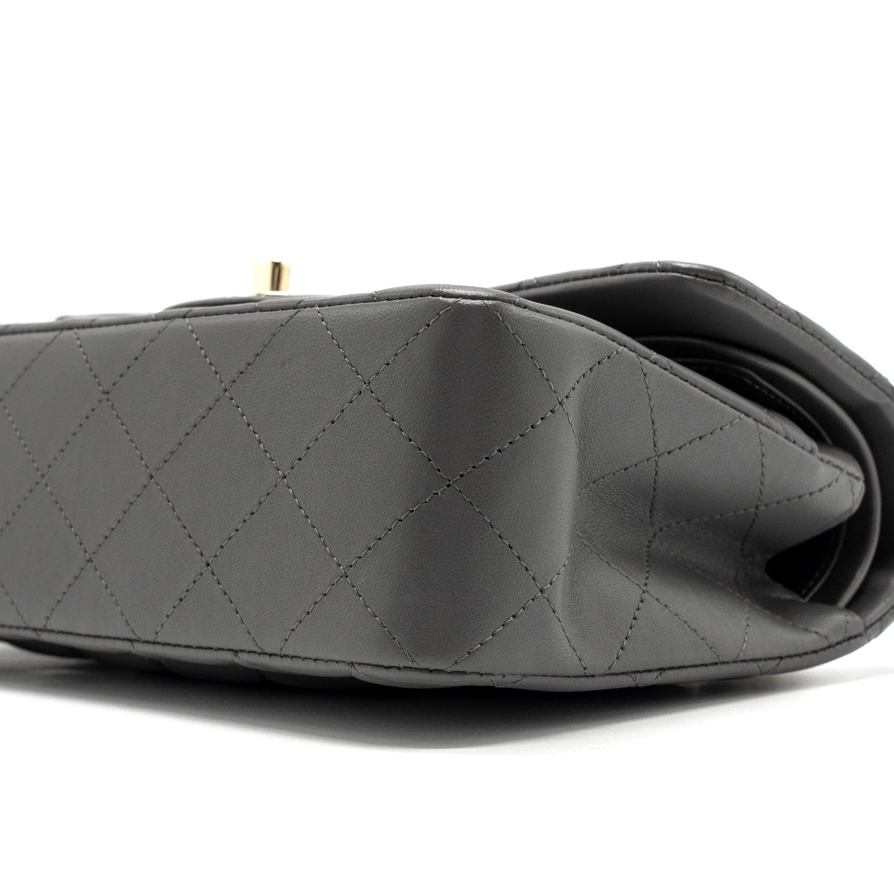 CHANEL SMALL CLASSIC DOUBLE FLAP BAG LAMBSKIN 22A GREY LGHW (MICROCHIP)