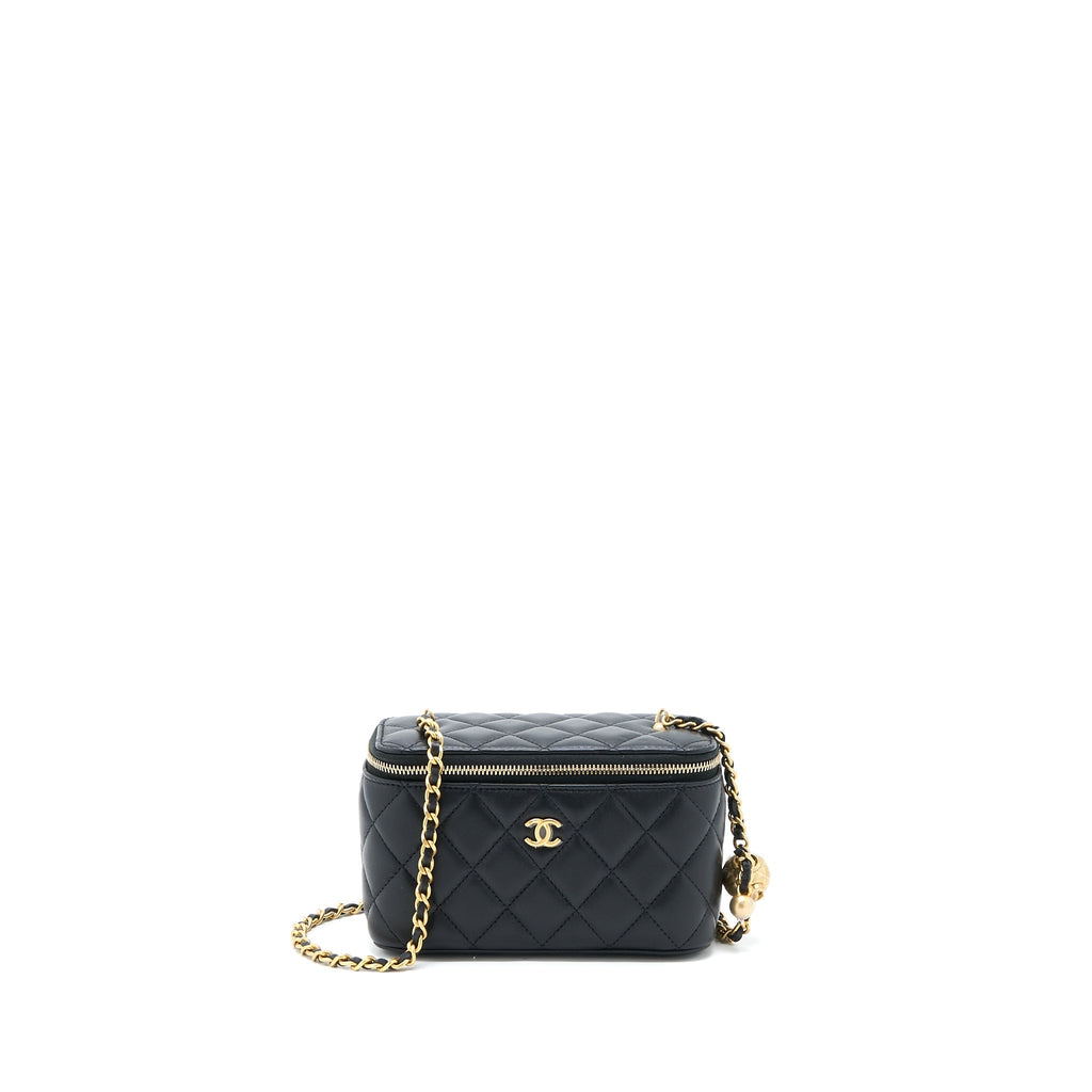 CHANEL PEARL CRUSH LONG VANITY WITH CHAIN LAMBSKIN BLACK GHW (MICROCHIP)