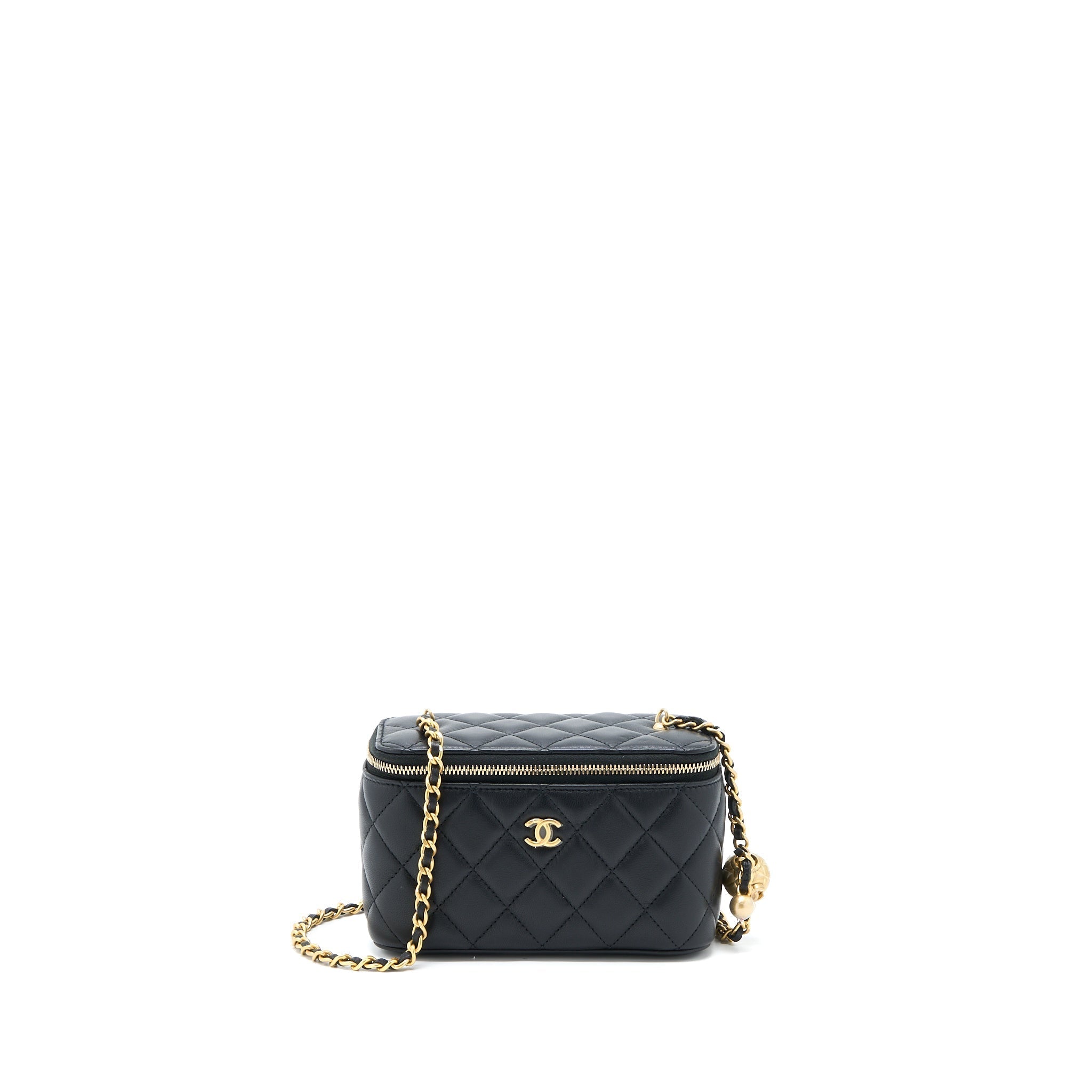 CHANEL PEARL CRUSH LONG VANITY WITH CHAIN LAMBSKIN BLACK GHW (MICROCHIP)