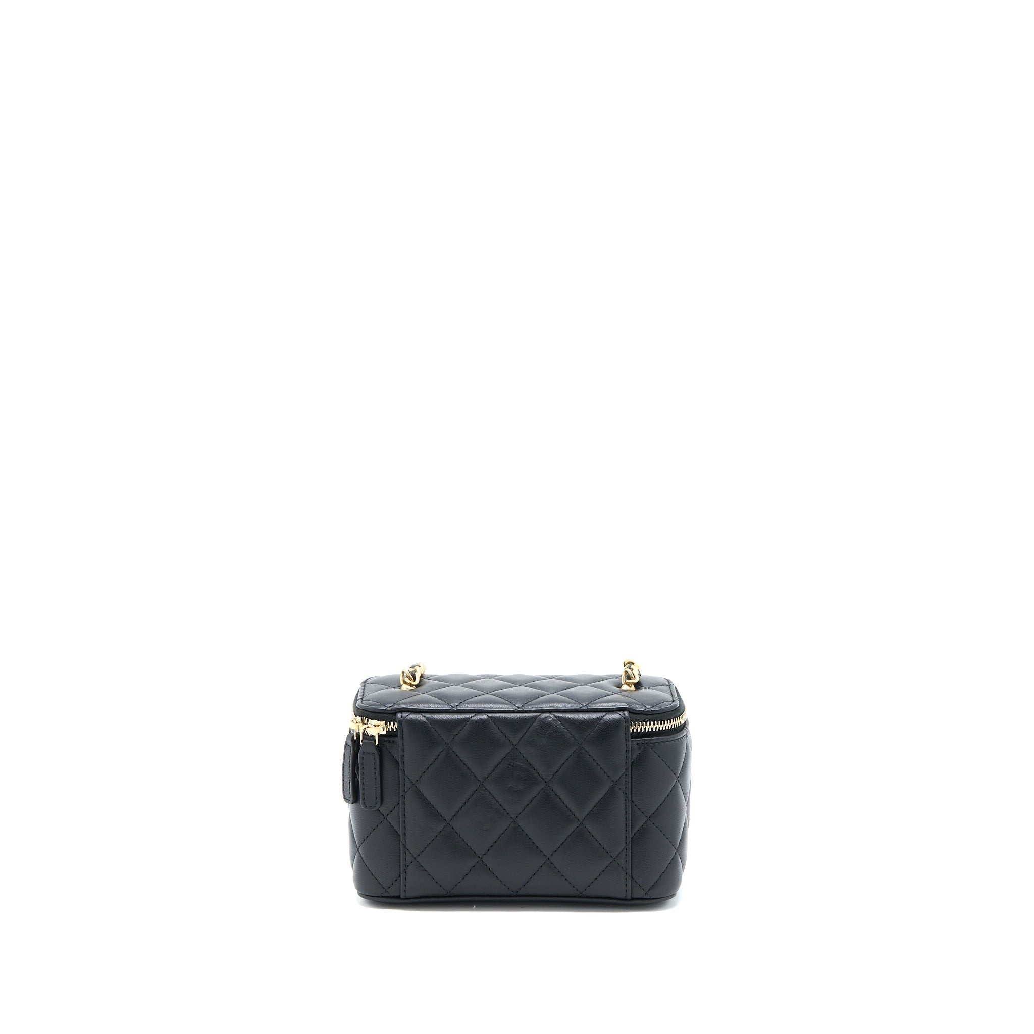 CHANEL PEARL CRUSH LONG VANITY WITH CHAIN LAMBSKIN BLACK GHW (MICROCHIP)