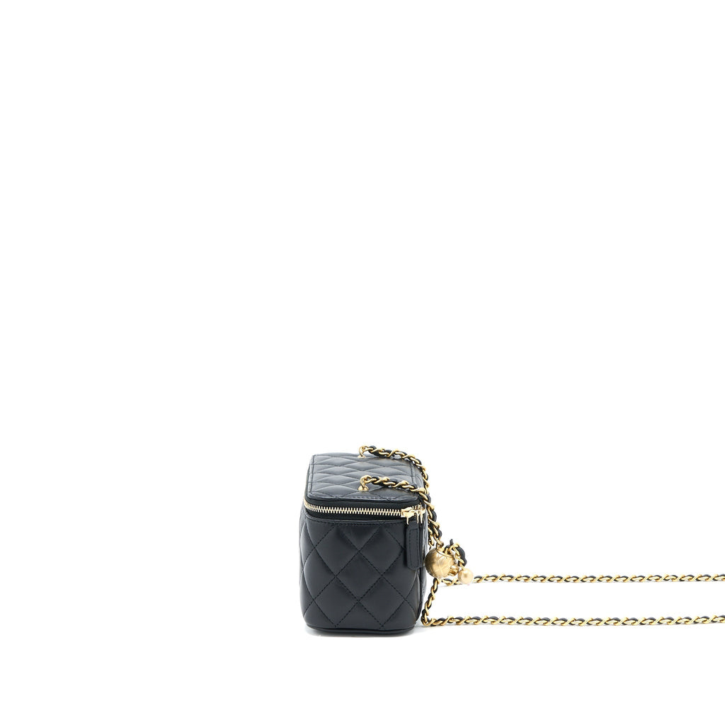 CHANEL PEARL CRUSH LONG VANITY WITH CHAIN LAMBSKIN BLACK GHW (MICROCHIP)