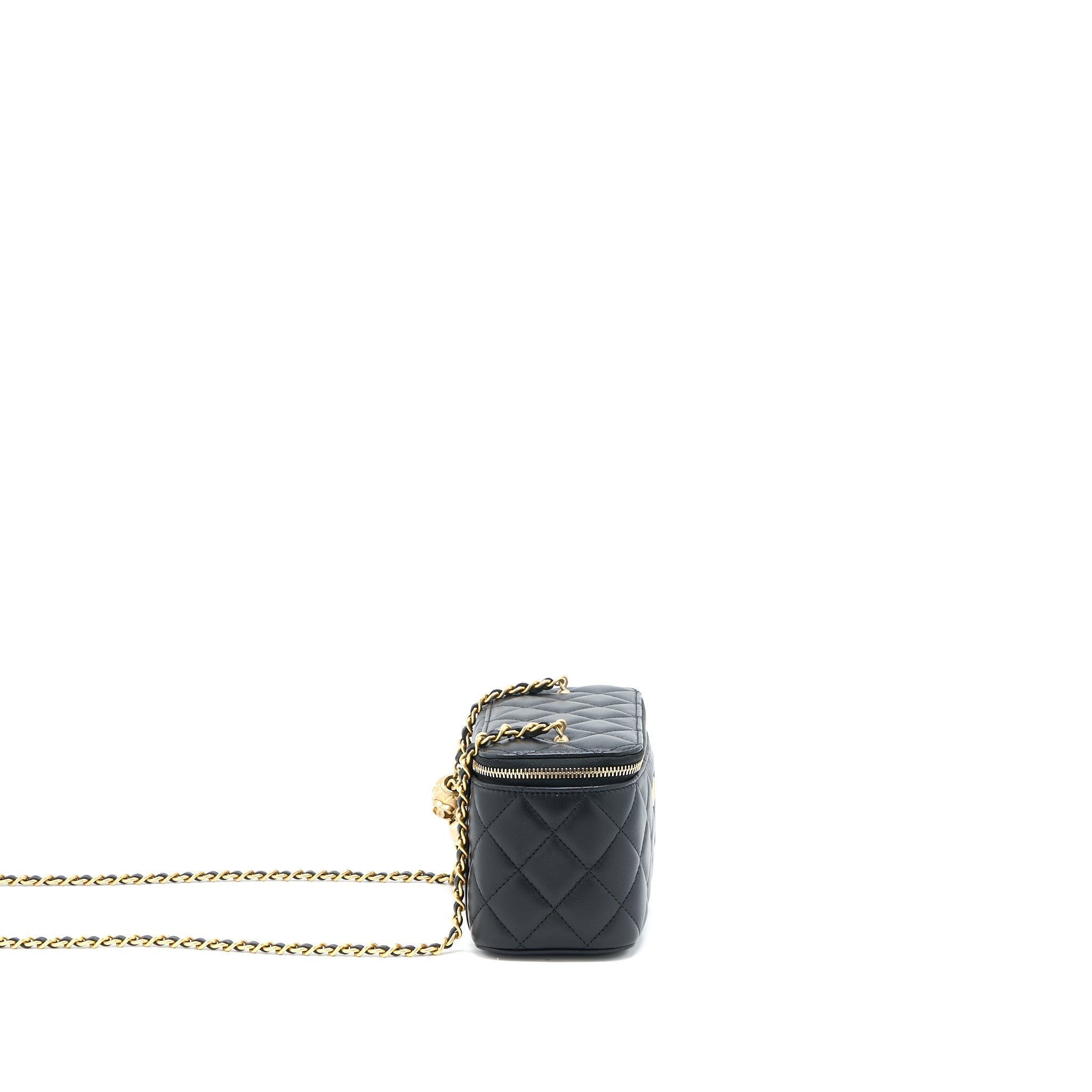 CHANEL PEARL CRUSH LONG VANITY WITH CHAIN LAMBSKIN BLACK GHW (MICROCHIP)