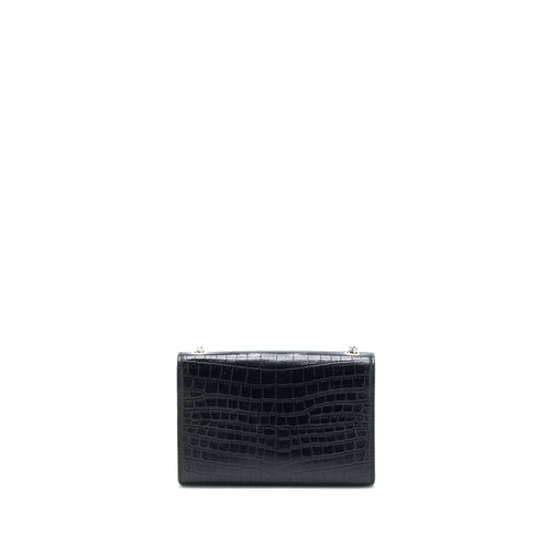 SAINT LAURENT KATE TASSEL CROC EMBOSSED CALFSKIN BLACK SHW