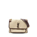 SAINT LAURENT MEDIUM NIKI BAG TRIMMED LINEN CANVAS BROWN
