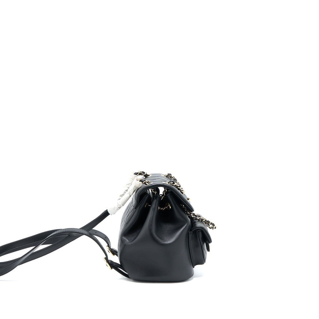 CHANEL 23C DUMA MINI BACKPACK CALFSKIN BLACK LGHW (MICROCHIP)
