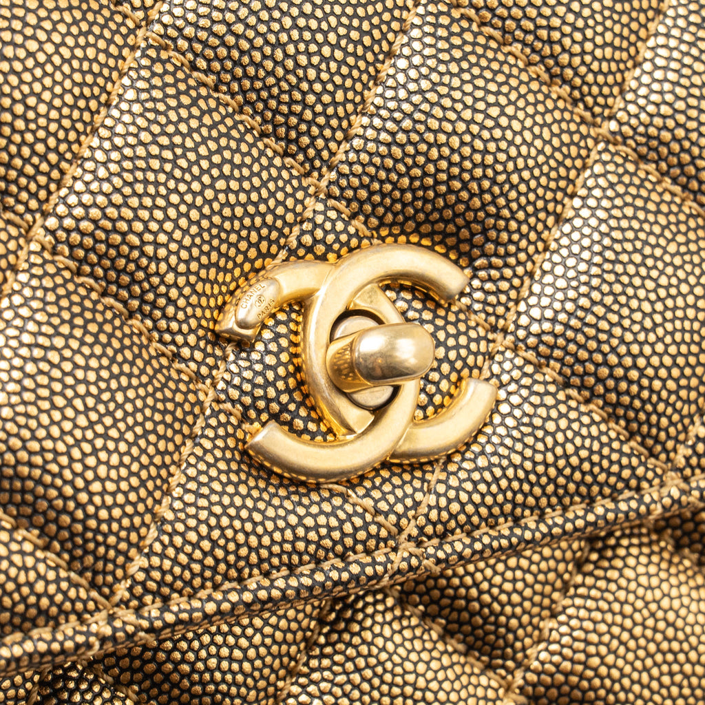 Chanel small coco handle caviar metallic gold GHW