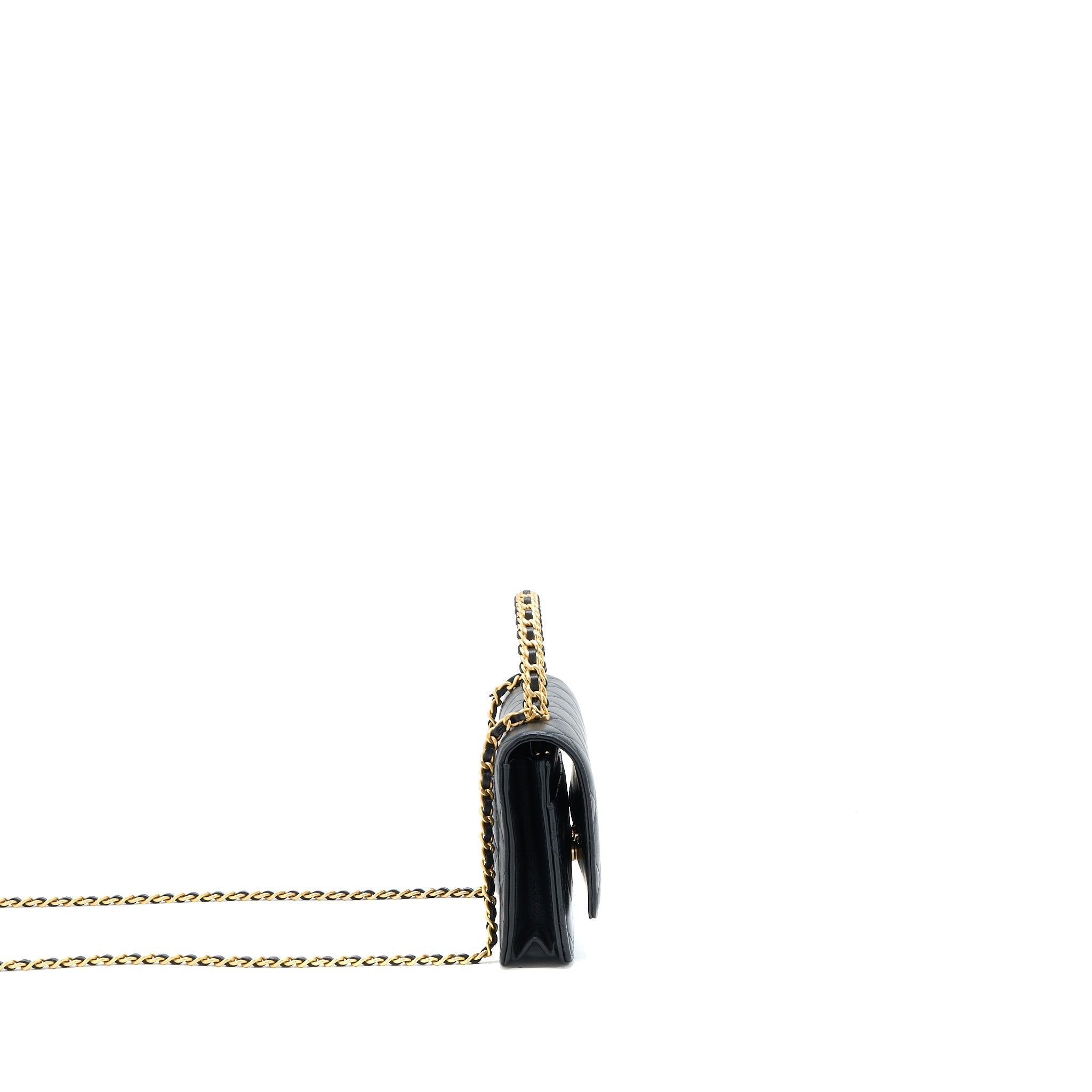 CHANEL TOP HANDLE WALLET ON CHAIN LAMBSKIN BLACK BRUSHED GHW (MICROCHIP)