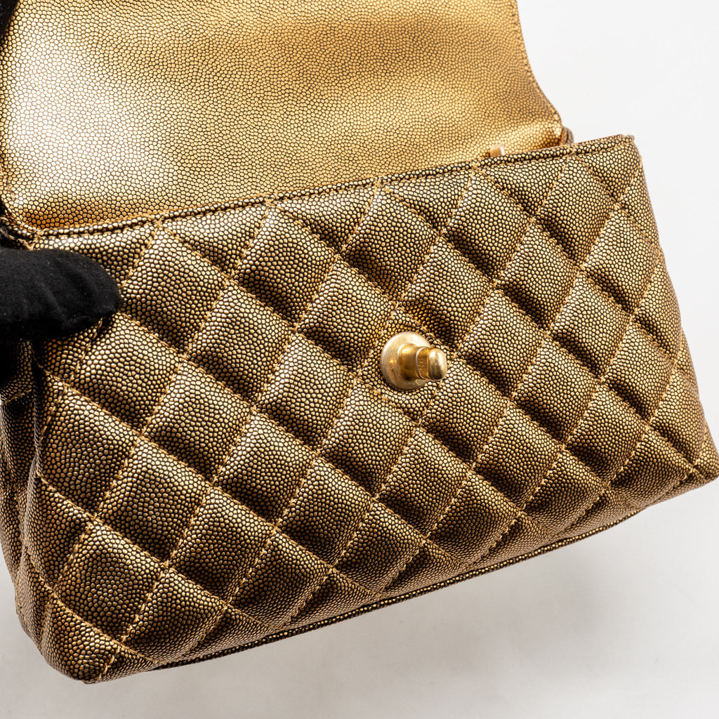 Chanel small coco handle caviar metallic gold GHW