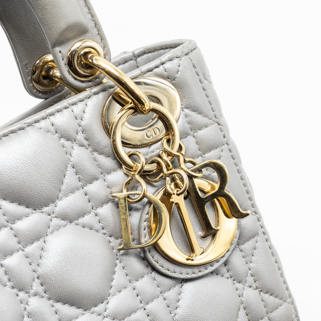 DIOR MINI LADY DIOR LAMBSKIN GREY LGHW