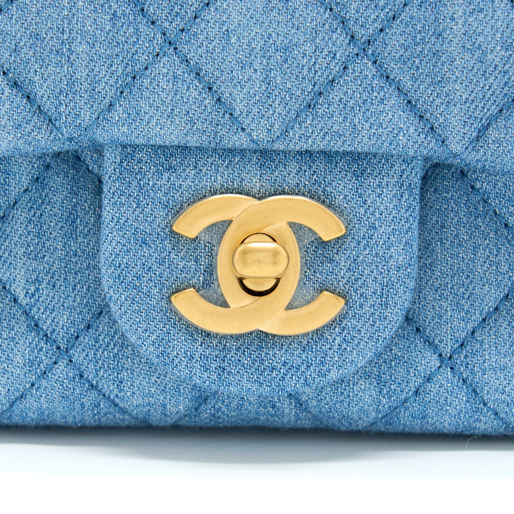 CHANEL 22C DENIM PEARL CRUSH MINI SQUARE FLAP BAG GHW(MICROCHIP)