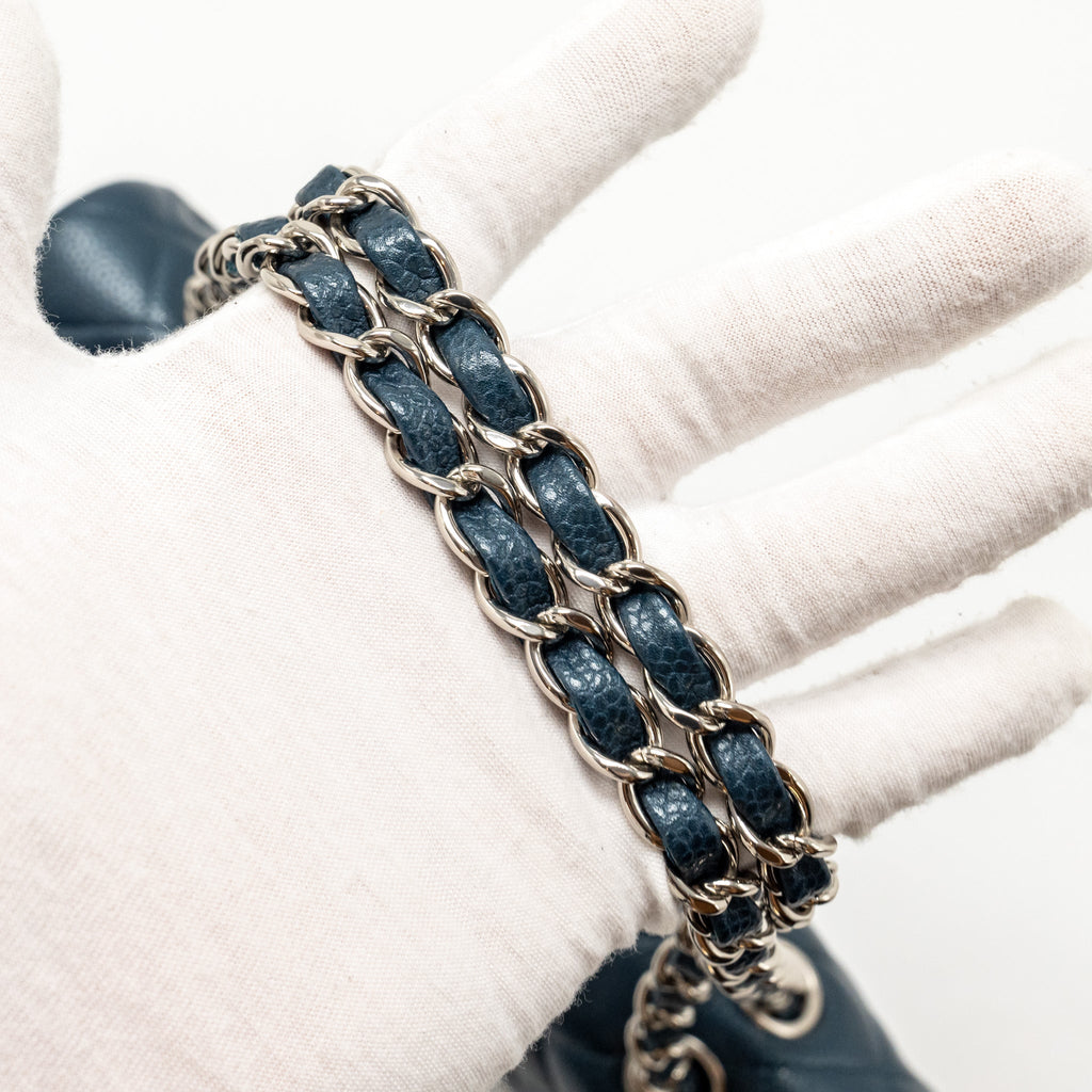 CHANEL MEDIUM CLASSIC DOUBLE FLAP BAG CAVIAR METALLIC DARK BLUE SHW