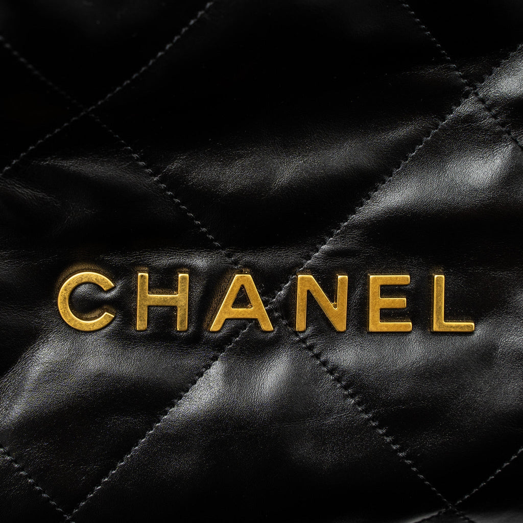 CHANEL SMALL 22 BAG SHINY CALFSKIN BLACK GHW (MICROCHIP)