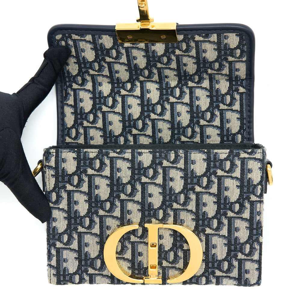 DIOR 30 MONTAIGNE MINI BOX BAG BLUE OBLIQUE GHW