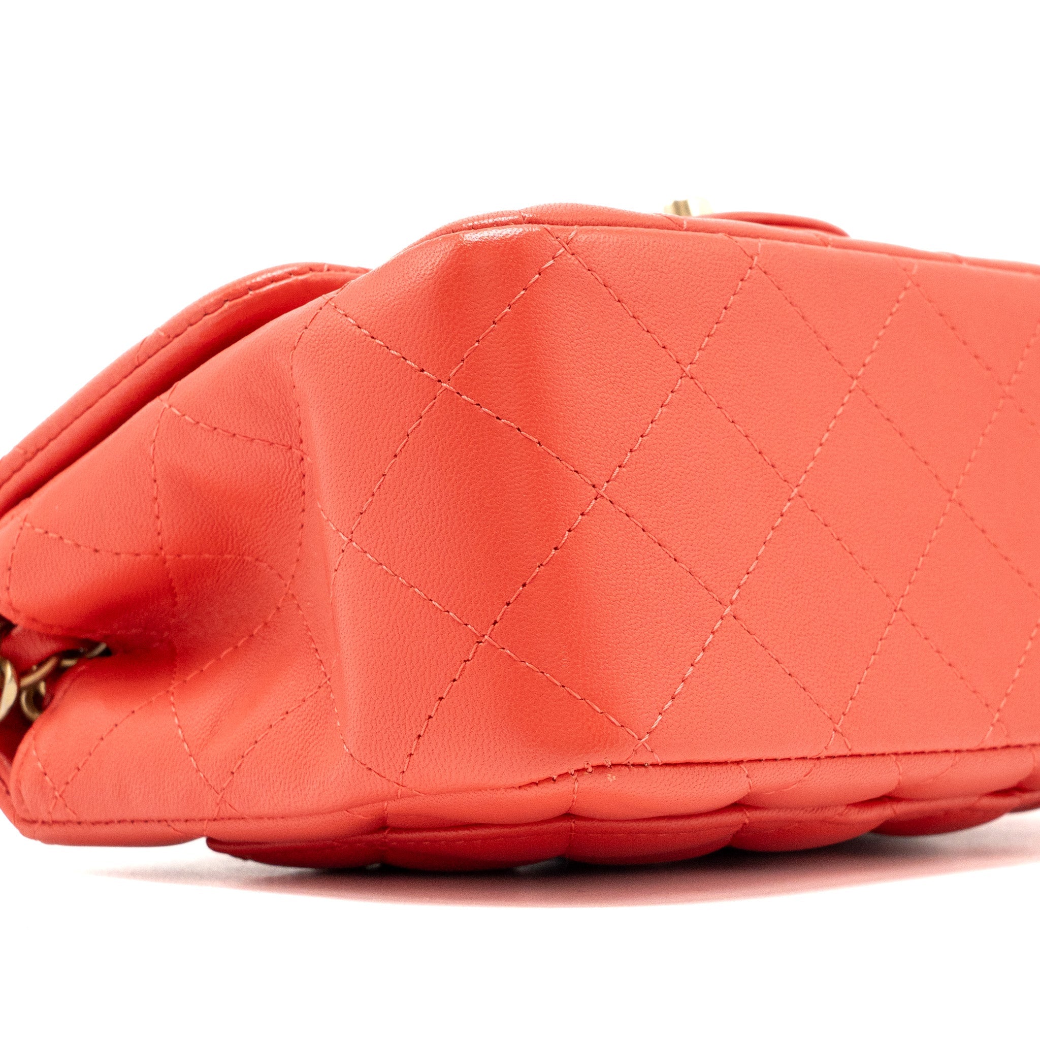 CHANEL MINI SQUARE FLAP BAG LAMBSKIN CORAL PINK GHW