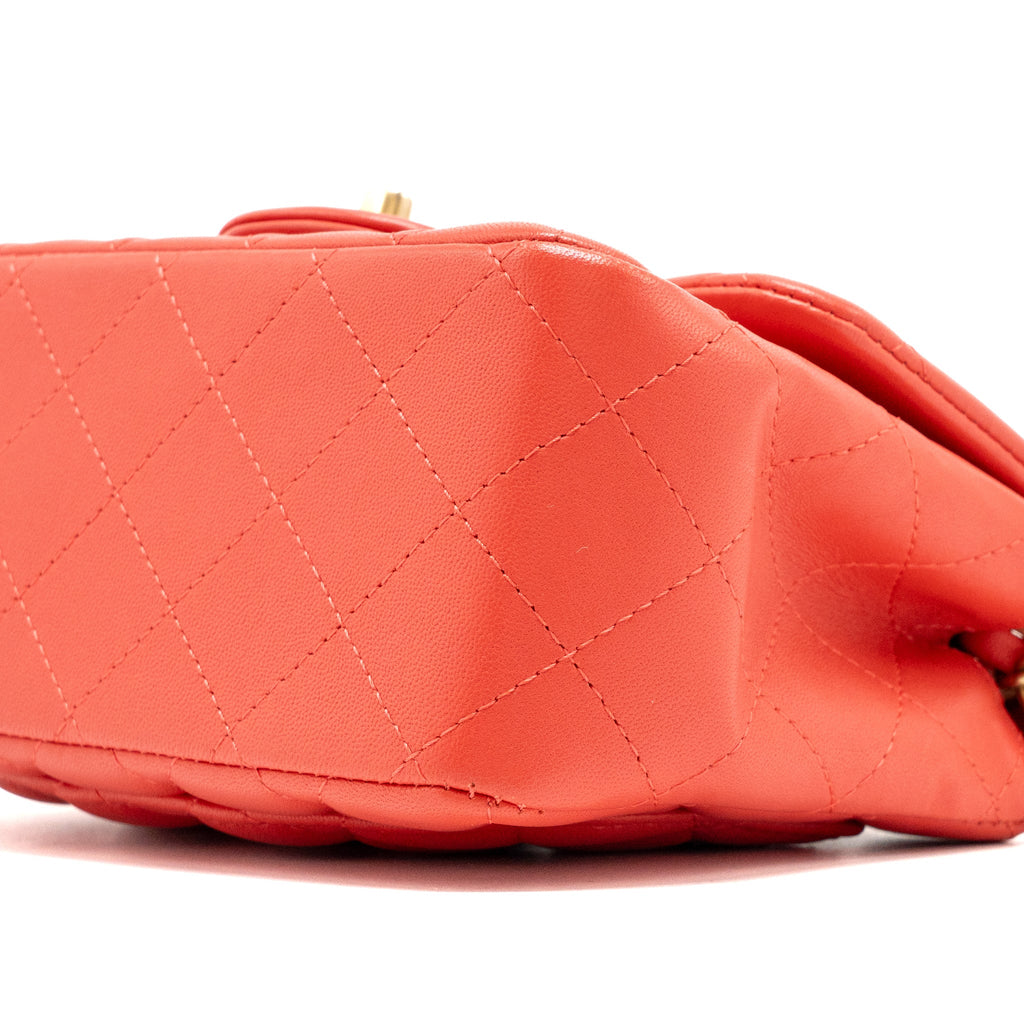 CHANEL MINI SQUARE FLAP BAG LAMBSKIN CORAL PINK GHW
