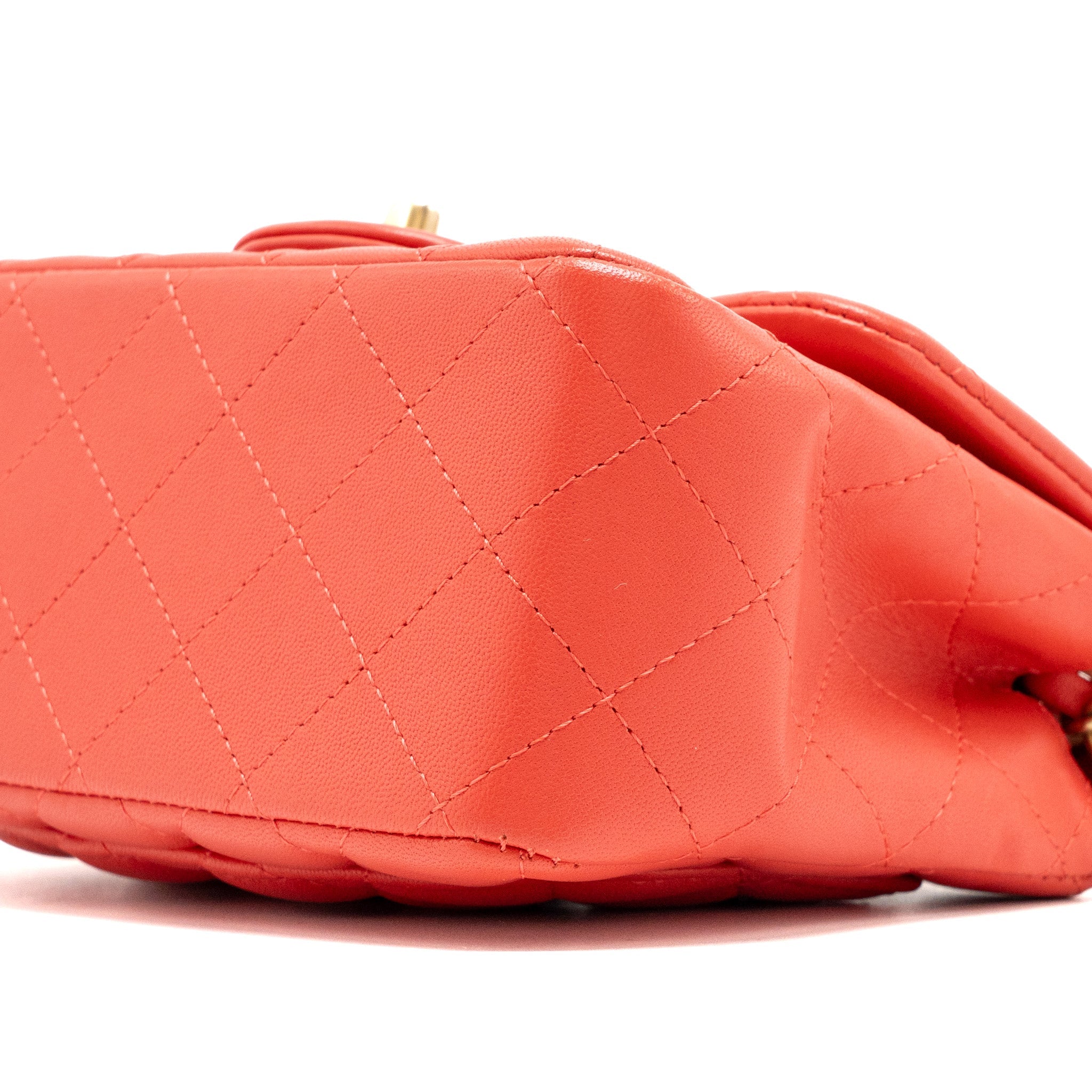 CHANEL MINI SQUARE FLAP BAG LAMBSKIN CORAL PINK GHW
