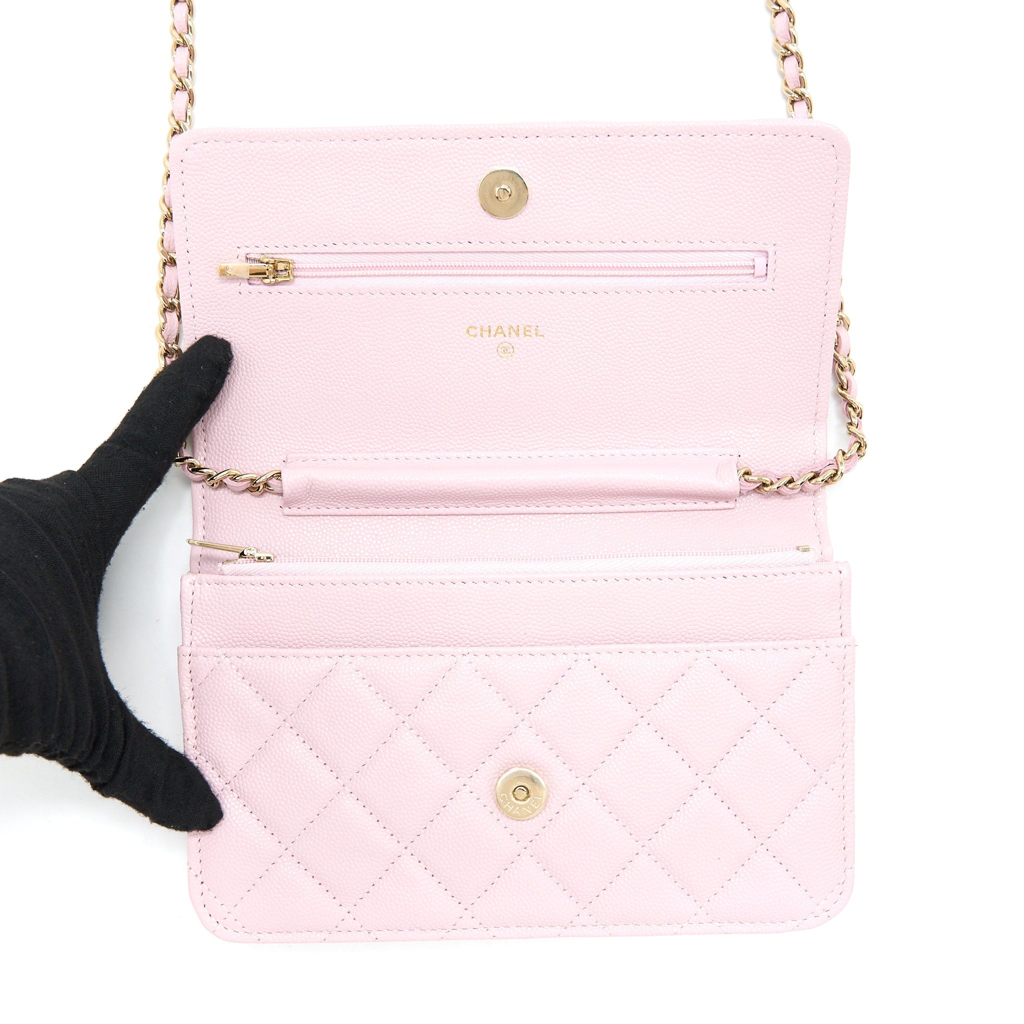 CHANEL CLASSIC WALLET ON CHAIN CAVIAR LIGHT PINK LGHW
