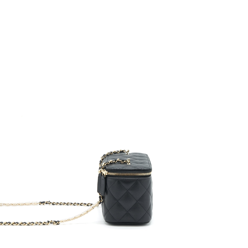 CHANEL 22P LONG VANITY WITH CC LOGO CHAIN CAVIAR BLACK LGHW