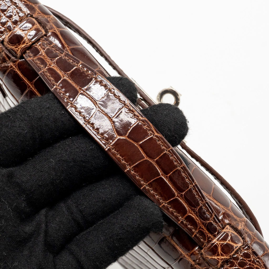 HERMES KELLY POCHETTE SHINY ALLIGATOR MISSISSIPPIENSIS 33 MIEL SHW SQUARE M