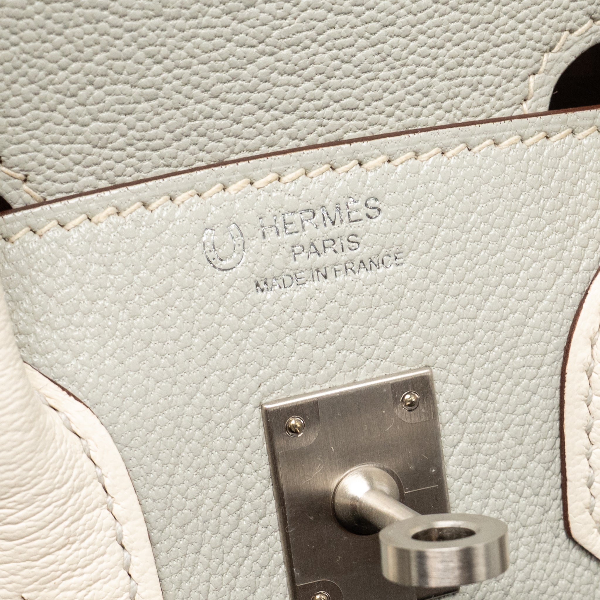 HERMES BIRKIN 25 SPECIAL ORDER CHÈVRE MYSORE GRIS PERLE/CRAIE BRUSHED SHW