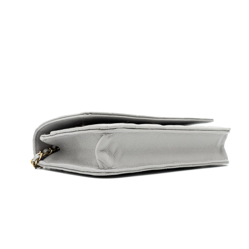 CHANEL CLASSIC WALLET ON CHAIN CAVIAR LIGHT GREY LGHW (MICROCHIP)