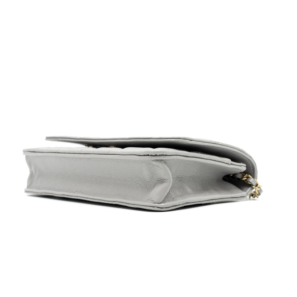 CHANEL CLASSIC WALLET ON CHAIN CAVIAR LIGHT GREY LGHW (MICROCHIP)