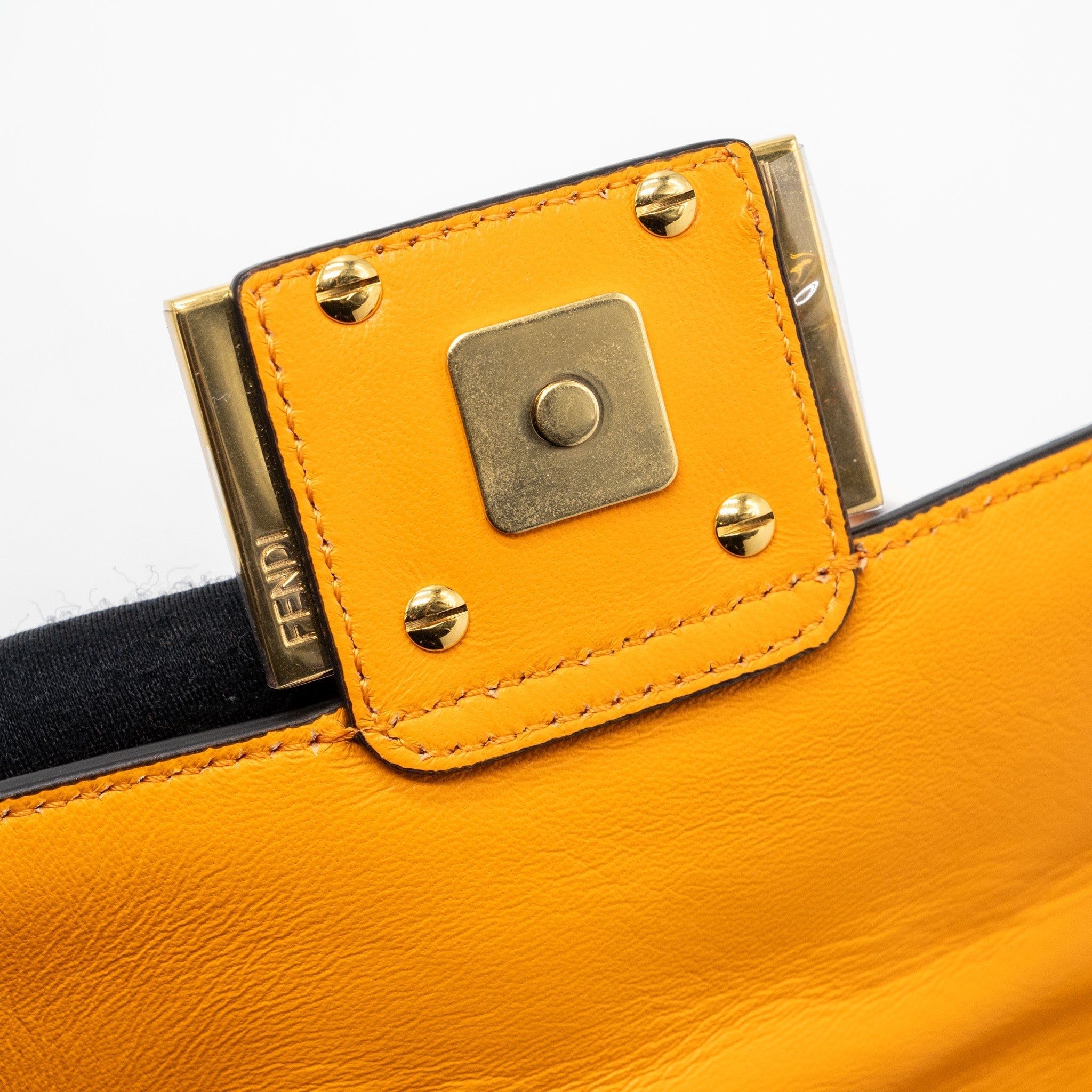 FENDI MINI BAGUETTE BAG NAPPA LAMBSKIN ORANGE GHW