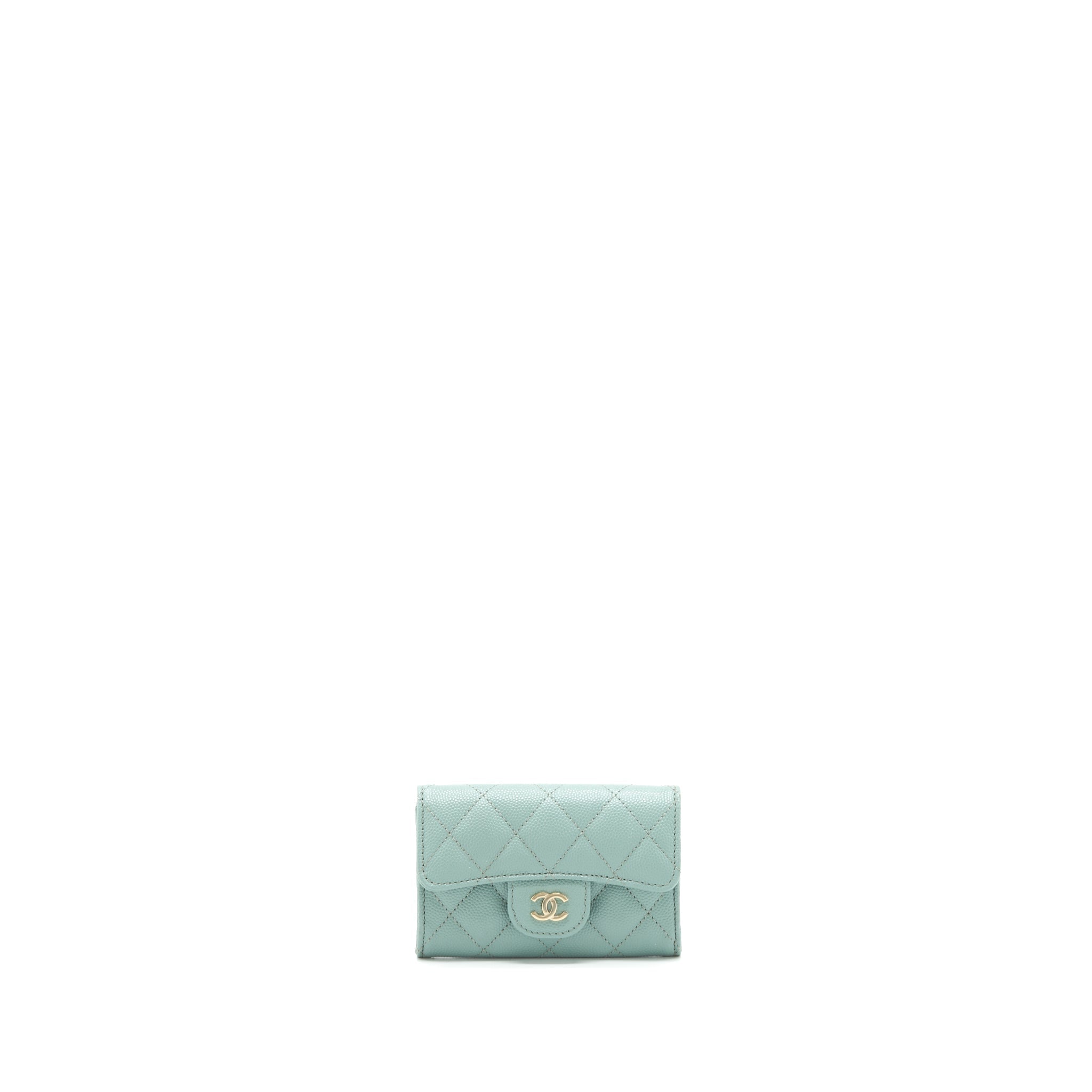 CHANEL 22C FLAP CARD HOLDER CAVIAR NG124 GREEN LGHW