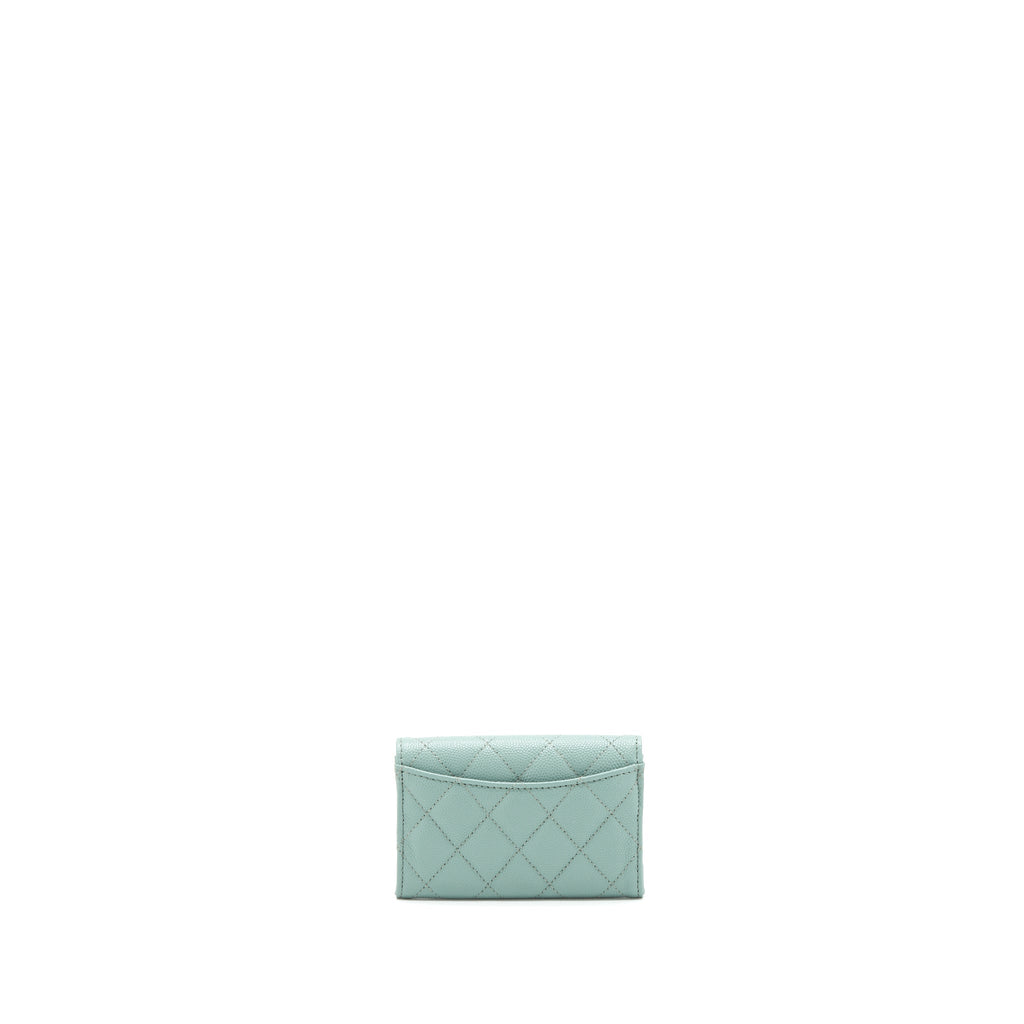 CHANEL 22C FLAP CARD HOLDER CAVIAR NG124 GREEN LGHW