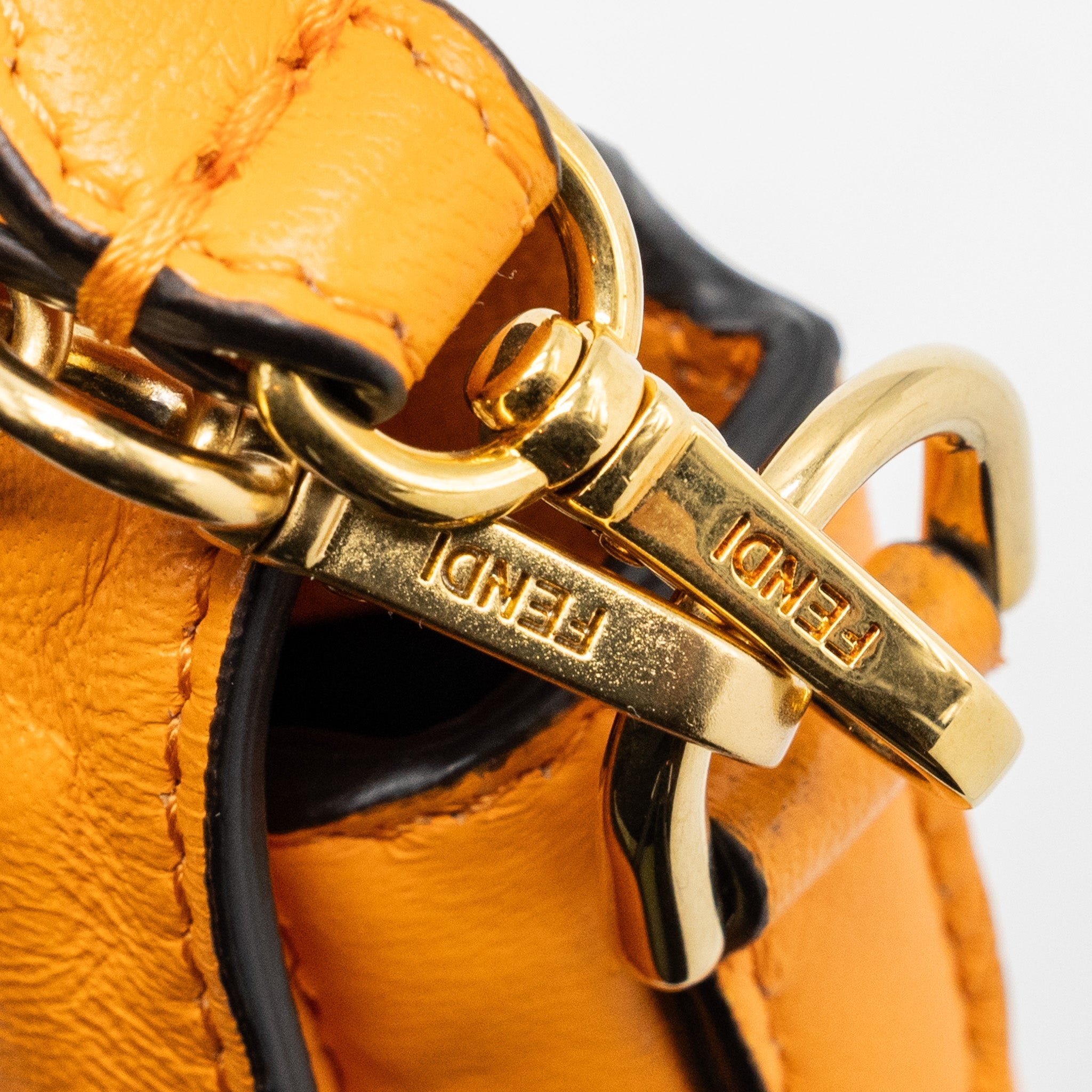 FENDI MINI BAGUETTE BAG NAPPA LAMBSKIN ORANGE GHW