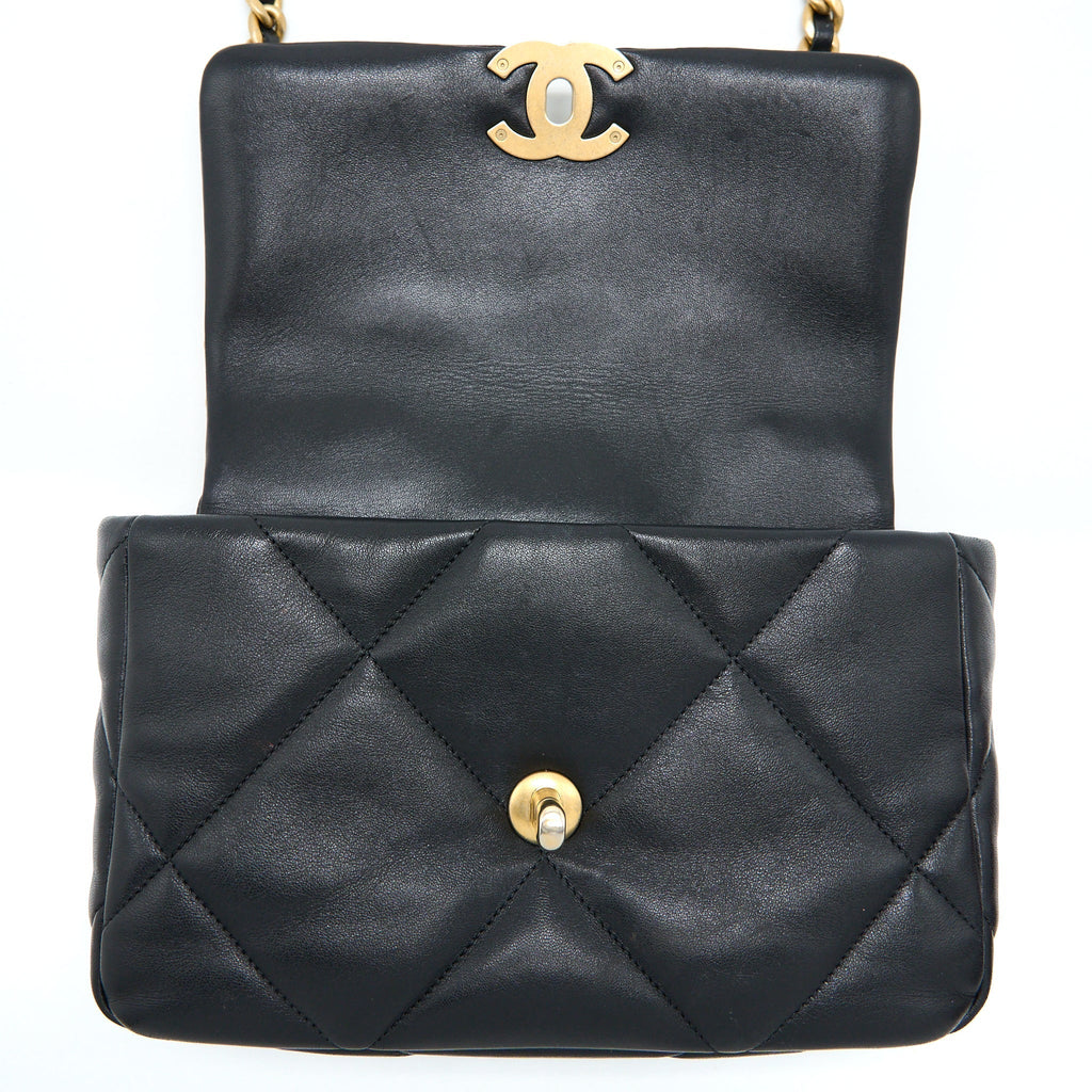 CHANEL SMALL 19 BAG LAMBSKIN BLACK MULTICOLOUR HARDWARE