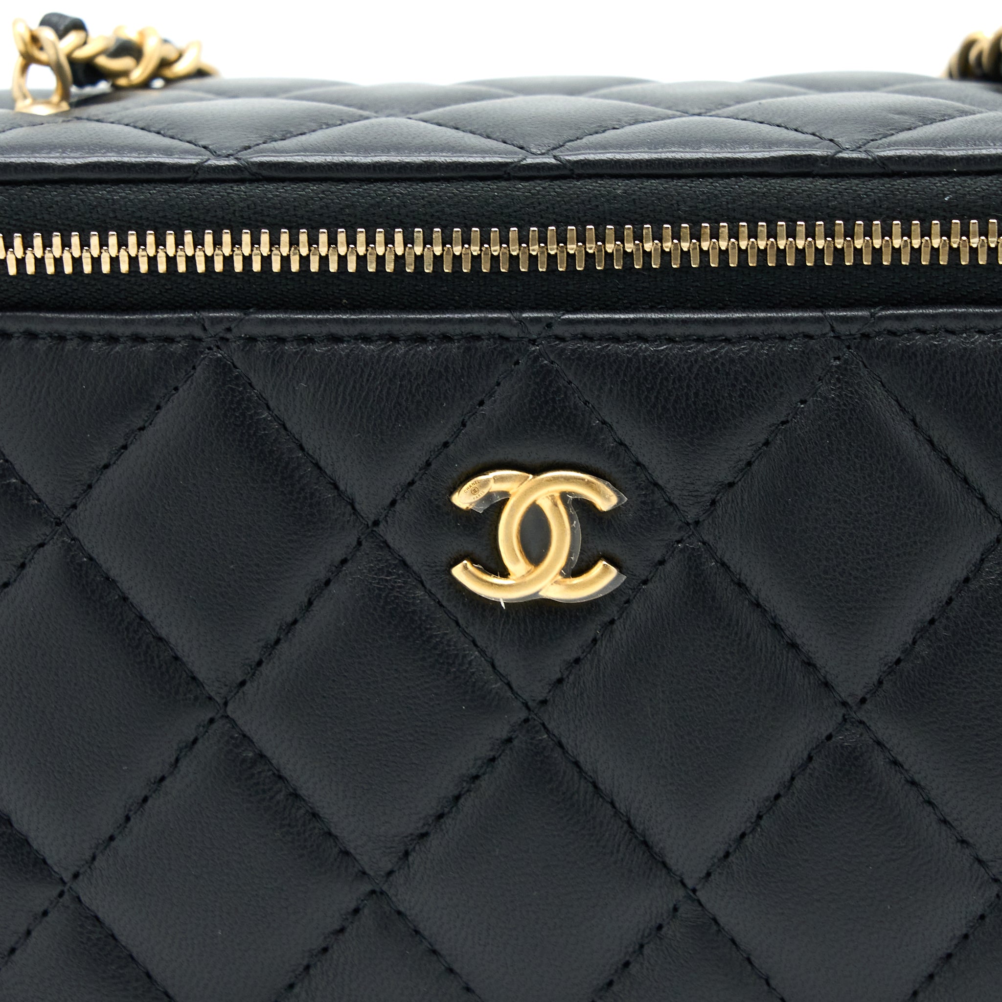 CHANEL PEARL CRUSH LONG VANITY WITH CHAIN LAMBSKIN BLACK GHW (MICROCHIP)