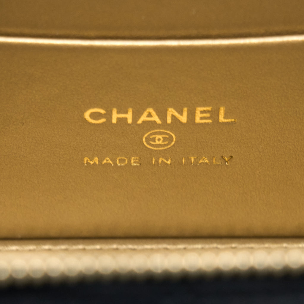 CHANEL PEARL CRUSH LONG VANITY WITH CHAIN LAMBSKIN BLACK GHW (MICROCHIP)