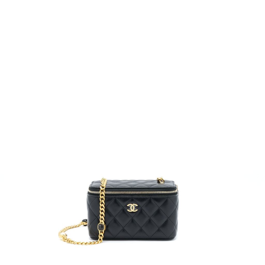 CHANEL LONG VANITY WITH DETAILED CHAIN LAMBSKIN BLACK GHW