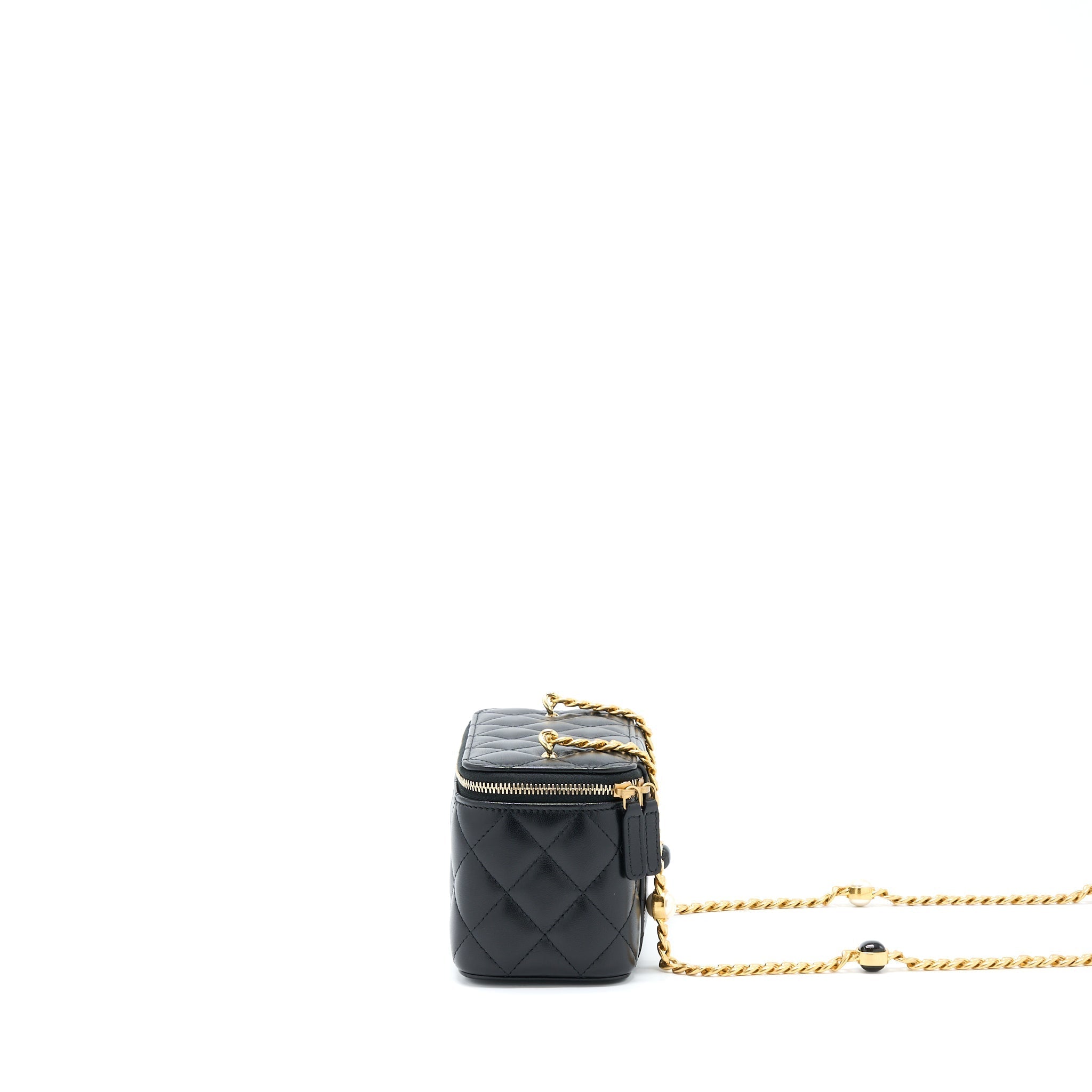 CHANEL LONG VANITY WITH DETAILED CHAIN LAMBSKIN BLACK GHW