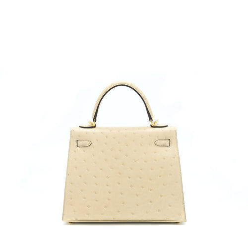 HERMES KELLY 25 OSTRICH 3C PARCHEMIN GHW