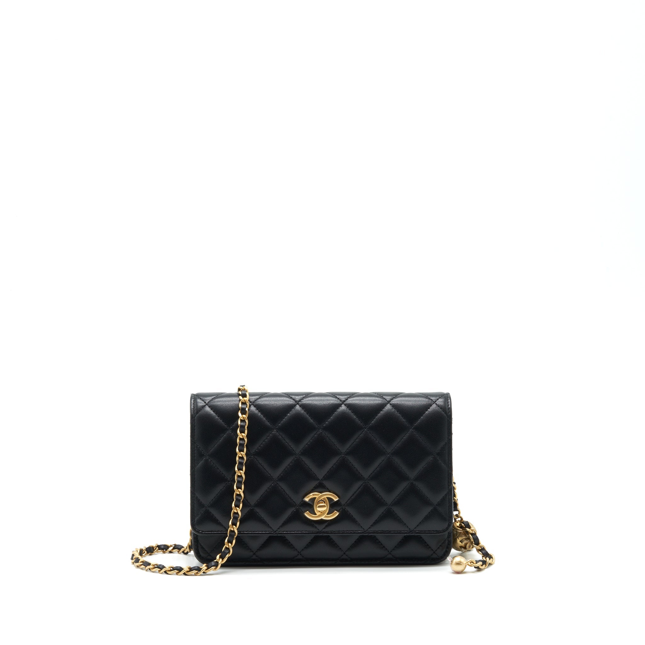 CHANEL 22C PEARL CRUSH WALLET ON CHAIN LAMBSKIN BLACK GHW (MICROCHIP)