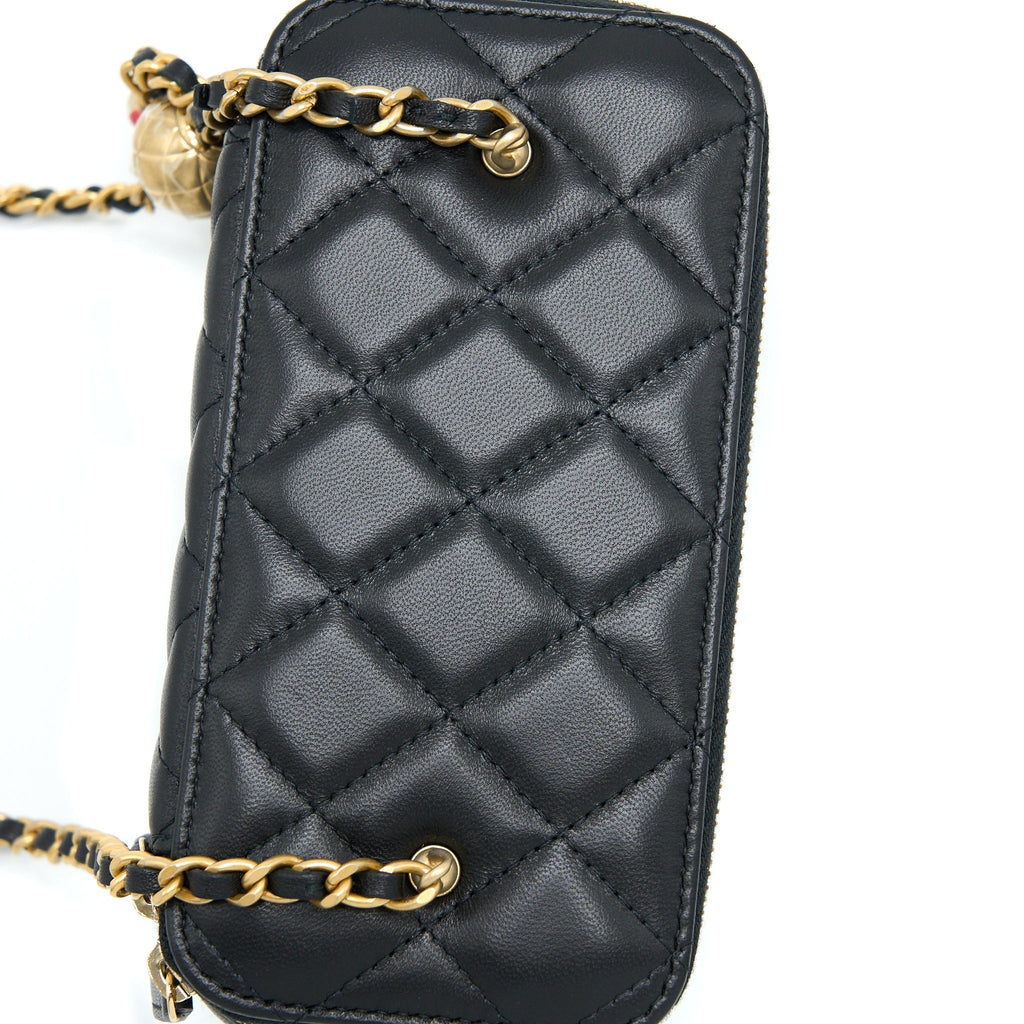 CHANEL 22B PEARL CRUSH LONG VANITY WITH CHAIN LAMBSKIN BLACK GHW (MICROCHIP)
