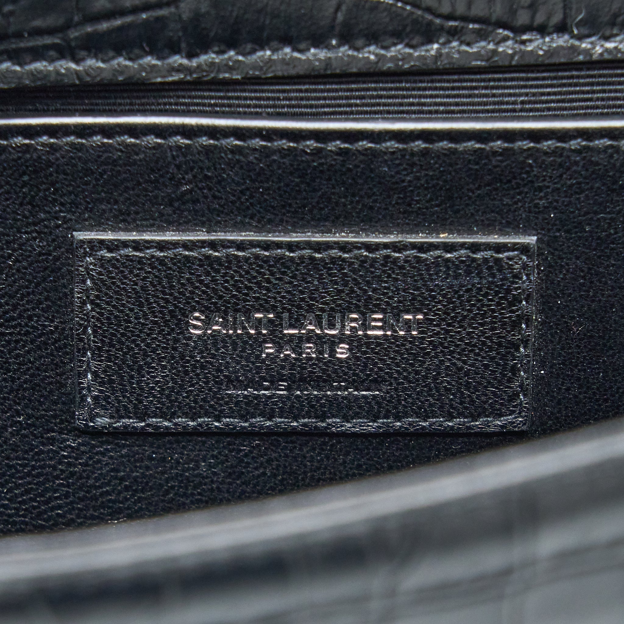 SAINT LAURENT KATE TASSEL CROC EMBOSSED CALFSKIN BLACK SHW